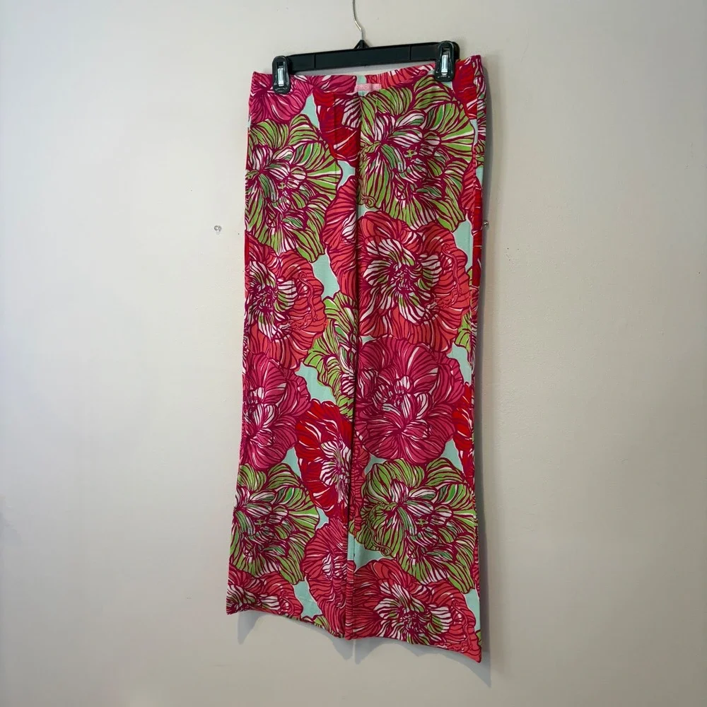 Lilly Pulitzer Wide Leg Palazzo‎ Pants Pink Floral Knit S Resort Vaca Camellia
